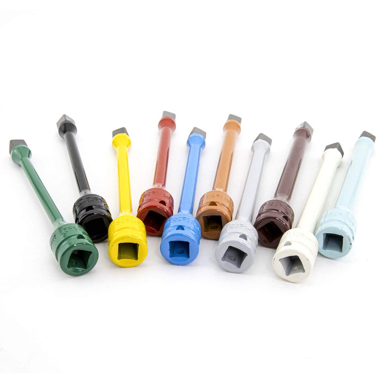 Genius Tools TO-410EXT - 10 Piece 1/2" Drive Torque Extension Bar Set, Color-Coded, 60 ft.lbs.~150 ft. lbs. - Image 2